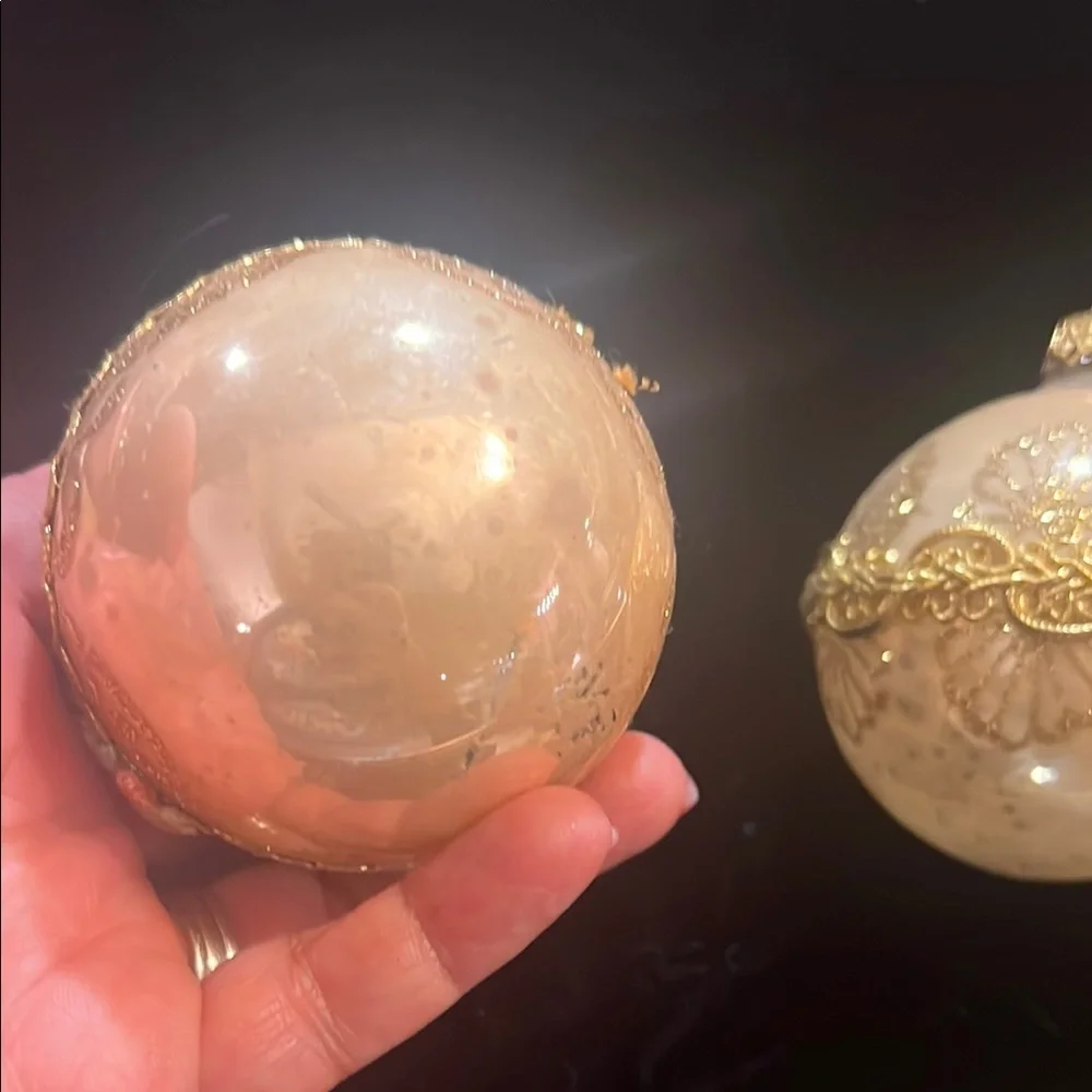 VTG Gold Glass Holiday Ornaments (x2)